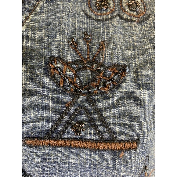 Chico's Design Silk Lining, Embroidered & Beaded Blue Jean Jacket Women 2 /M - Picture 8 of 16